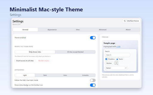 Minimalist Mac-style Theme :: Mac-inspired minimalist look for websites. Works offline. Unofficial, not affiliated with Apple.
