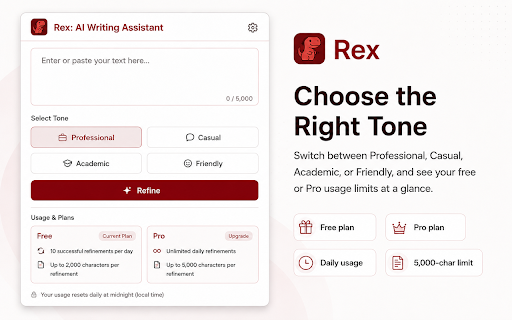 Rex: AI Writing Assistant :: Correct and refine your writing with AI