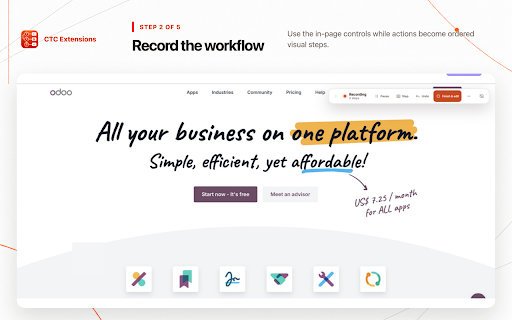 AI Workflow Recorder: SOP & Guide – CTC Steps :: Record browser workflows, edit visual SOPs and guides, and create clear results with reviewable Automate with AI plans.
