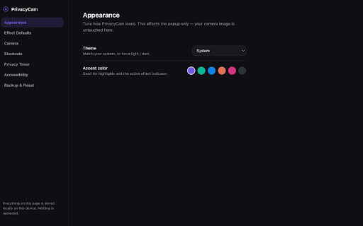 PrivacyCam — Camera Effects for Video Meetings :: Beautiful, local, real-time camera effects for browser video meetings. Blur, pixelate, freeze and more — free, private, no accounts.