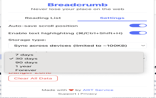 Breadcrumb :: Never lose your place on the Web. Automatically saves your scroll position and highlights across all websites.