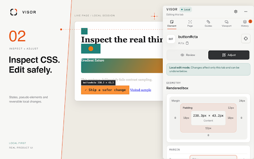 Visor — Local Visual Inspector :: Inspect CSS, measure spacing, test responsive viewports, audit page design, and export local visual changes.