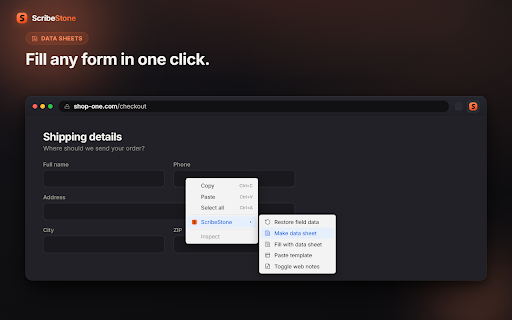ScribeStone - Form Recovery, Autofill & Notes :: Auto save & recover lost form data. Form filler with data sheets, autofill templates, sticky notes & cloud sync on any website.