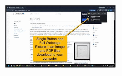 Go Full Free Webpage Image Downloader :: Capture the full scrollable webpage and auto-download JPG, PNG, and PDF with datetime filenames.
