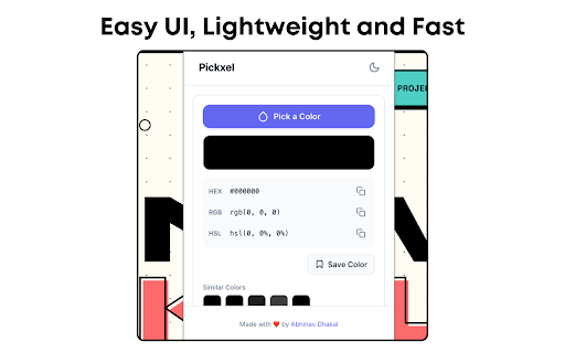 Pickxel - Color Picker, Eye Dropper & Gradient Generator for Chrome :: Advanced Color Picker & Eye Dropper tool. Pick Hex/RGB/HSL colors from any website, generate CSS gradients & save palettes.
