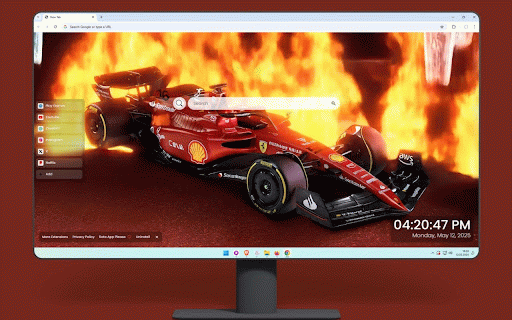 Ferrari F1 Car Live Wallpaper :: Ferrari F1 car with flaming wheels against dramatic backdrop of fire and ice contrasting elements.