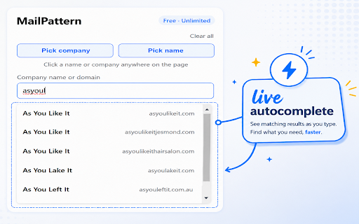 MailPattern - Free Email Finder :: Instantly guess anyone's work email from their company domain. Free, unlimited, no strings attached.