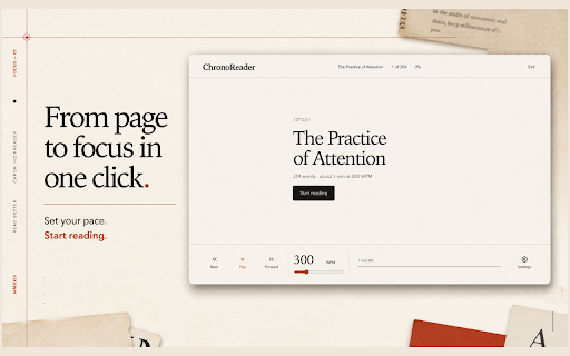 ChronoReader: RSVP Fast Reader :: Fast RSVP speed reader for Chrome. Read articles word by word with a focused ORP reading mode.