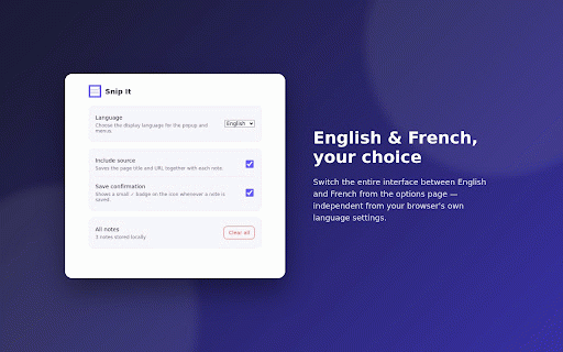 Snip It — Note Manager :: Select text on any page, right-click, and save it as a note. Browse, search and export your notes as Markdown.