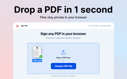 Sign PDF — Signature & eSign Tool :: Sign PDF files in your browser. Free, no signup. Right-click any PDF link to sign. Files never leave your device.