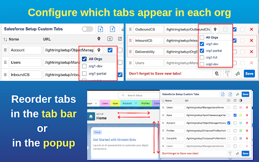 Salesforce Setup Custom Tabs :: Create custom navigation tabs in Salesforce Setup.