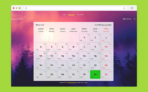 Tabre: Nepali Calendar New Tab :: Tabre: Modern Nepali calendar for 2082 with date, time, tithi, events & converter—view instantly on every new tab.