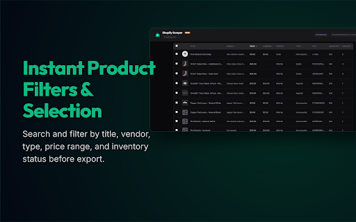 Shopify Scraper & Product Exporter :: Instantly export products from any Shopify store to Excel or CSV. Parses variant data, pricing options, and image listings fast.