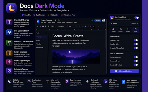 Google Docs Dark Mode and Customization :: Premium dark mode & workspace customization platform for Google Docs. Eye comfort, custom themes, focus mode, and more.