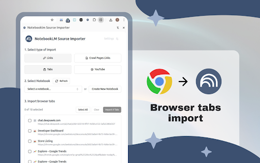 Notebooklm Source Importer :: Export your ChatGPT, Claude, Gemini, Perplexity conversations directly to Google's NotebookLM. Notebooklm Source Importer captures…