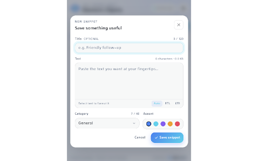 Devnoric Clipora :: Save, organize, sync, and copy your reusable text snippets in one click.