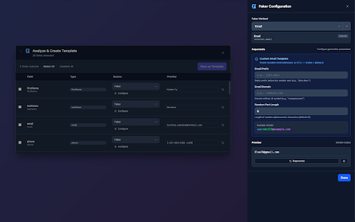 FakerFill :: Auto fill forms with realistic fake data in one click. Test data generator for developers & QA. Powered by Faker.js.