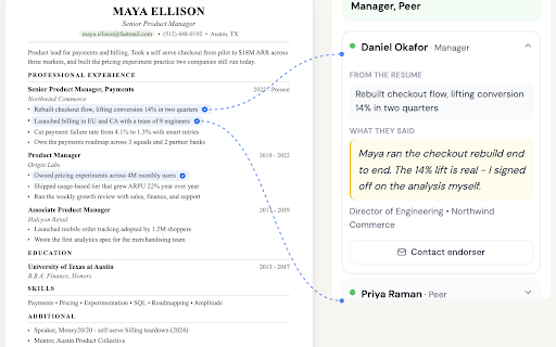 Logbook :: Trust resume claims backed by confirmed endorsements - in Gmail, LinkedIn, and your ATS.