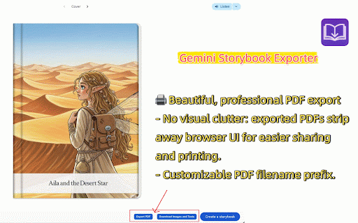 Gemini Storybook Exporter :: Export Gemini Storybook as images, PDF, and story video maker (coming soon).