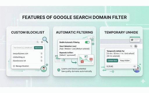 Google Search Result Cleaner :: Hide low-quality sites, SEO spam, and custom domains from Google Search results automatically.