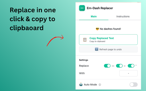 Em-Dash Replacer :: Replace em dashes, en dashes, and other characters in selected text anywhere on the web