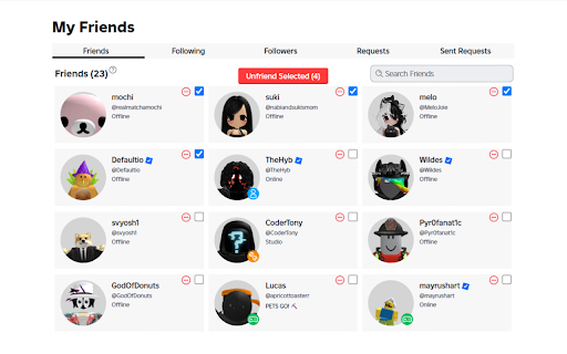 Roblox Friend Remover Button :: Unfriend Roblox friends quickly with an easy button added to the friends list page - Roblox Friend Removal Button
