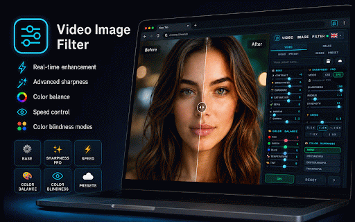 VIDEO IMAGE FILTER :: Control contrast, brightness, saturation, sharpness, color balance, and playback speed on any video and image in the browser.