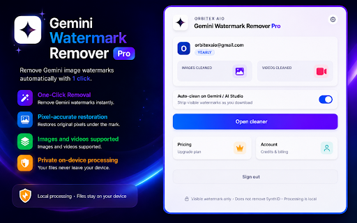 Watermark Remover for Gemini & Nano Banana - Images & Video :: Remove visible Gemini & Nano Banana watermarks from your AI images and videos. Full-resolution, lossless, 100% local.