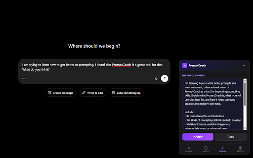 PromptCoach :: Write better AI prompts. Local-first prompt analysis and coaching for ChatGPT, Claude, and more.
