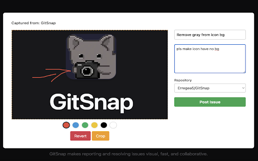 GitSnap Extension :: Capture, annotate, and send screenshots to GitHub issues via GitSnap.