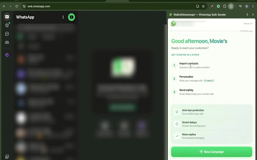 WaBulkMessenger — WhatsApp Bulk Sender :: Send personalized bulk WhatsApp messages from WhatsApp Web with Excel/CSV import, scheduling, attachments, and campaign tracking.