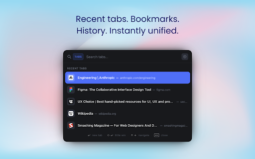 Flow — Tab Search, New Tab & Quick Launcher :: Search tabs, history & bookmarks instantly. Beautiful new tab with daily tasks, themes & 40+ wallpapers. Keyboard-first.