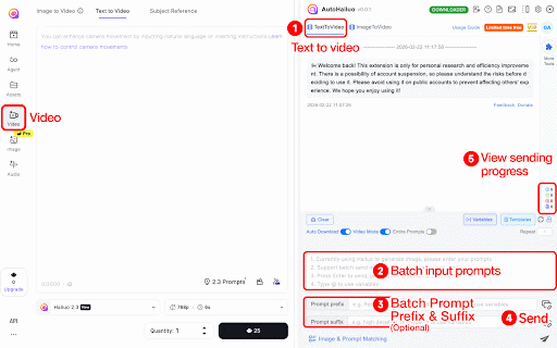 AutoHailuo - Auto send Hailuo prompts and download images/videos :: Hailuo efficiency extension, batch automatic sending prompts and downloading images/videos, prompts management, and more.