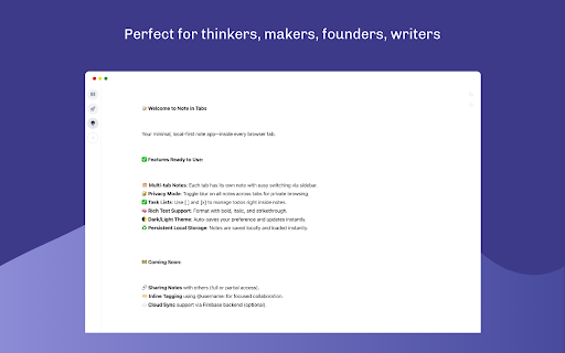 Note in Tabs :: A distraction-free, local-first note editor that lives in every new Chrome tab