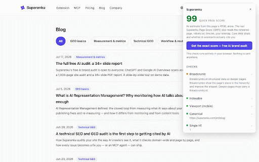 Suparanku — AI Visibility Checker :: Check the GEO/LLMO readiness of the page you are on, and improve how AI search sees it.