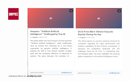 Snippetz - AI News Shorts & Summaries :: Get instant, bite-sized AI news summaries in a beautiful, vertical-swipe card layout. Stay informed in seconds.