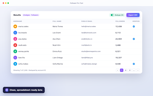 Follower Pro Tool - Export Followers & Following to CSV/Excel :: Export Instagram followers, following, comments & likers to CSV/Excel/JSON. Filter, dedupe & back up your lists.