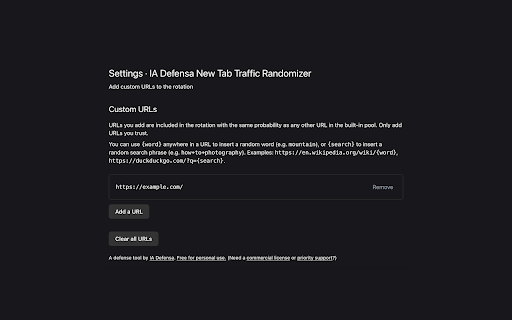 IA Defensa New Tab Traffic Randomizer :: Opens every new blank tab with a random URL