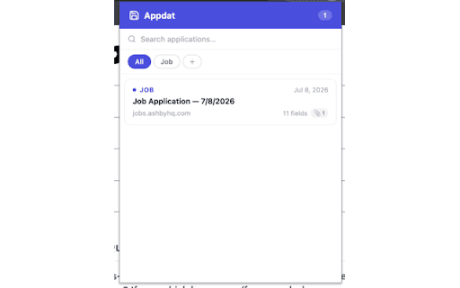 Appdat :: Automatically detect and save your application form data — job, apartment, loan, and more. Never retype your answers again.