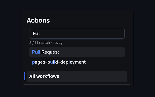 GitHub Workflow Search :: Fuzzy-search the workflow sidebar on GitHub Actions. No more clicking "Show more workflows".
