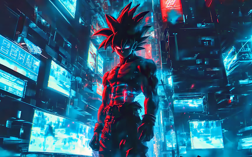 Goku in Neon City Live Wallpaper :: Goku in Neon City Live Wallpaper – Watch Goku shine in a vibrant neon city with this electrifying Chrome live wallpaper extension.