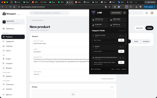 Infill :: Scan and fill web forms with smart test data, AI analyze, shuffle, and sample image uploads for QA.
