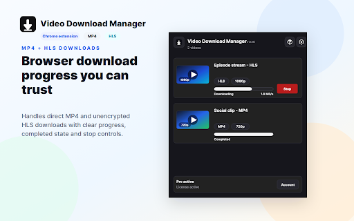 Video Download Manager :: Detects open MP4 and HLS media requests and downloads them directly from the browser.