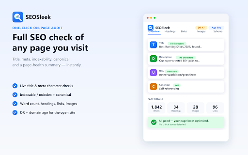 SEOSleek – SERP, DR & Domain Age Checker & On-Page SEO Analyzer :: Check Domain Rating & domain age on every SERP result. Spot weak competitors, find easy keywords, export to CSV — free.