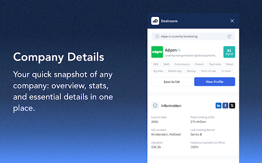 dealroom.co :: Discover instant company insights while browsing with the Dealroom.co Chrome Extension
