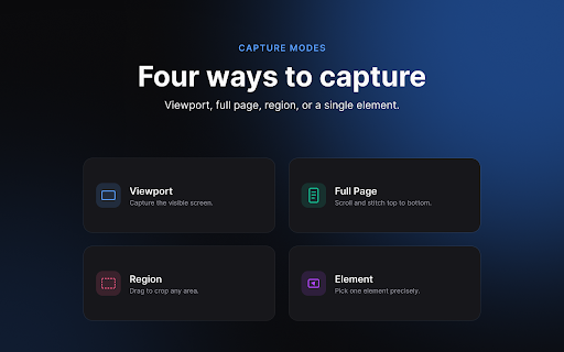 Peel — Full Page & Element Screenshot :: Full page screenshots, element capture with transparent background, and region selection — all in one click