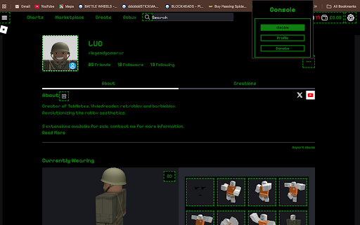 Console UI for roblox :: Make sure to refresh the page everytime to toggle the extension.