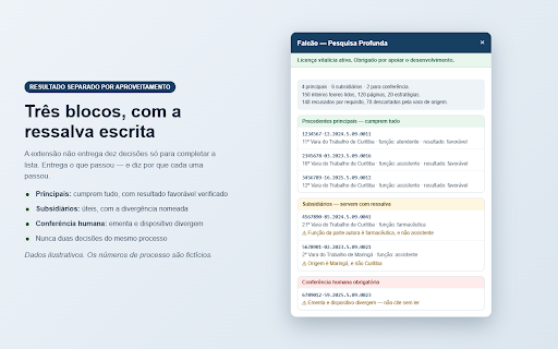 Falcão — Pesquisa Profunda :: Pesquisa jurisprudencial no Falcão: confere função, vara de origem e resultado no inteiro teor. Entrega só o aderente ao caso.
