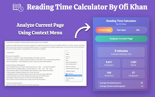 Reading Time Calculator By Ofi Khan :: Calculate reading time, word count, character count, and sentences from web pages or text input