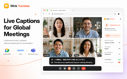 Mink Translate :: Real-time meeting & video translator with captions, AI minutes, action items, two-way cabin mode and read-aloud. 100+ languages.